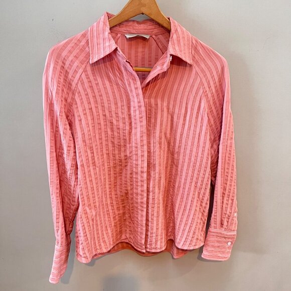 Everlane The City Stripe Rose Pink Button Up Raglan Blouse Size 2 Coral Pink - Picture 1 of 5